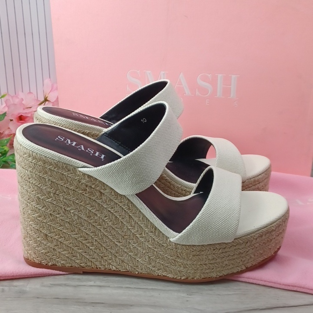 SMASH Shoes Women's Luna Two-Strap Slide Espadrille Wedge Sandals NIB - Picture 5 of 12